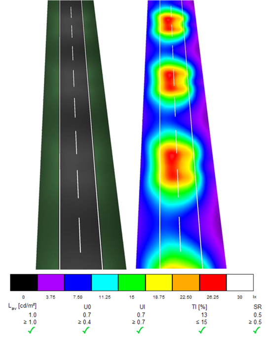An example of a street lighting simulation Street lighting simulation